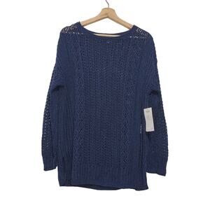 NWT Chico's | Size 2 Open Stitch Pullover 3/4 Sleeve Sweater in Denim Color